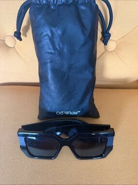 Off-White Black VR/AR Style Sunglasses with Black Drawstring Pouch